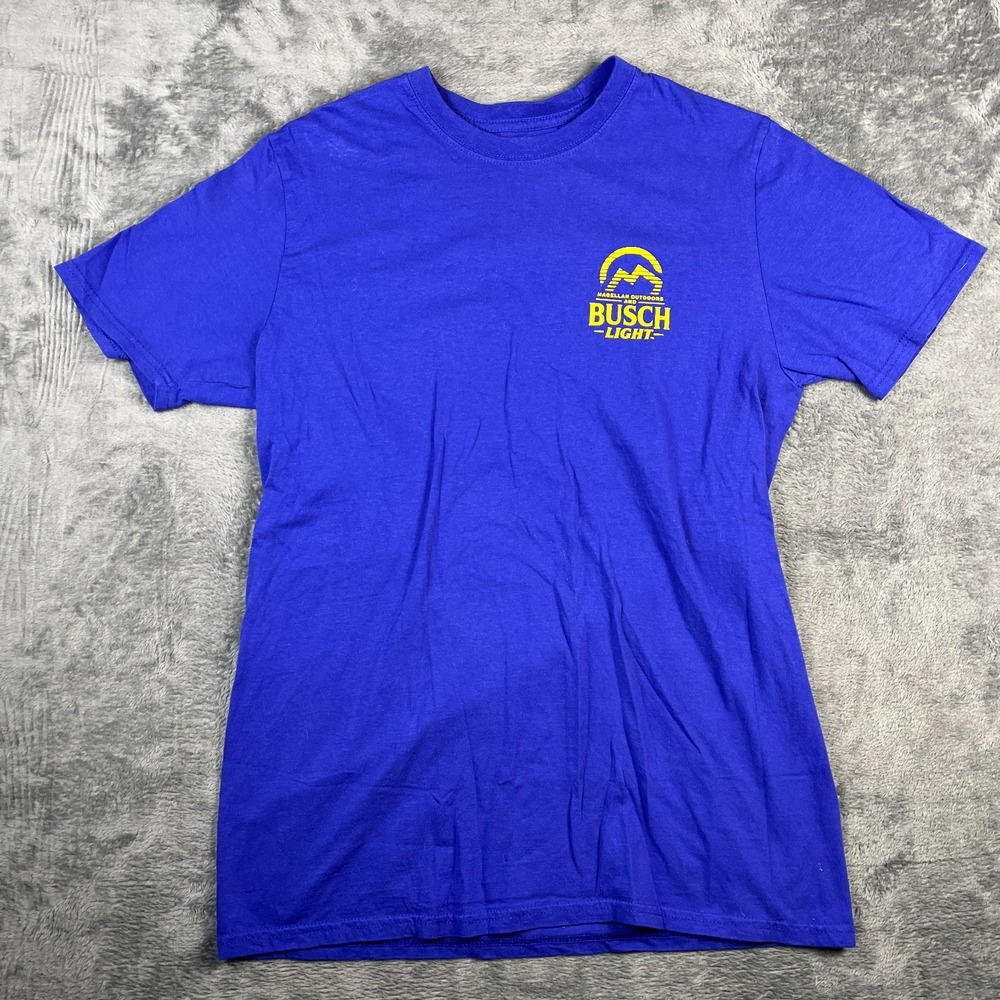 Magellan Outdoors T Shirt Mens M Blue Busch Light Bass Boat Graphic Classic Fit